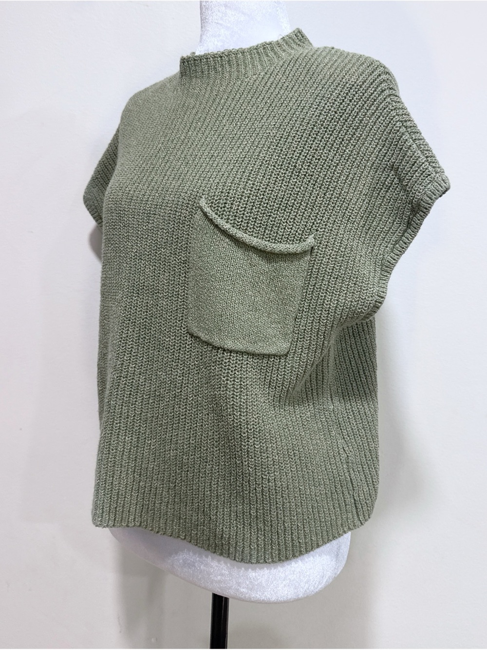 VGUC Free People Freya Knit Top Green Cap Sleeve Mock Neck Sweater - Picture 5 of 8